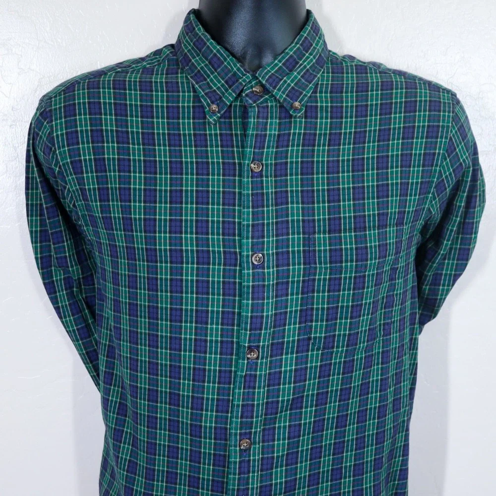 J. Crew Mens Slim Fit‎ Brushed Twill Plaid Button Down Shirt Size M Green Navy
